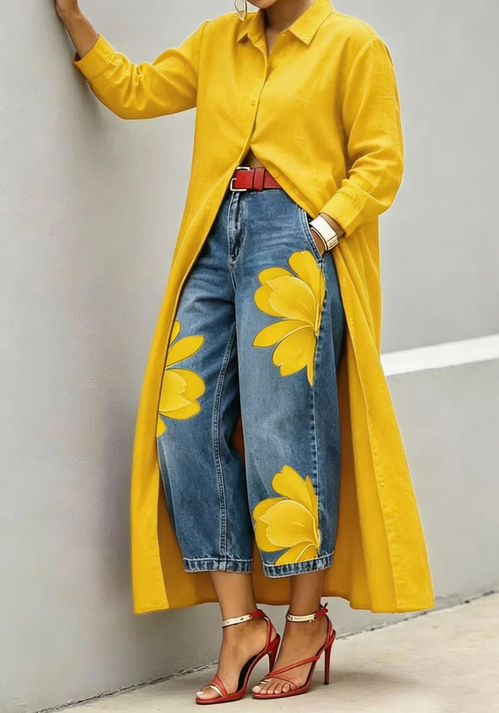Unybwonn Women Barrel Capri Jeans Floral Wide Leg Cropped Cargo Denim Pants | High Waist,Flower Print,Distressed