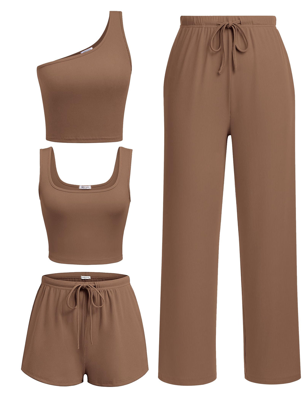 Ekouaer 4 Piece Sets for Women Casual Lounge Sets Summer Vacation Outfits | Knit Fabric,Soft and Comfortable, Tank Top and Long/Short Pant with Pockets, for Leisure,Summer Beach Vacation Day.