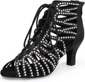 HIPPOSEUS Women's Rhinestone Latin Dance Boots | sparkly and smooth,open toe,lace-up,ankle ballroom dance shoes