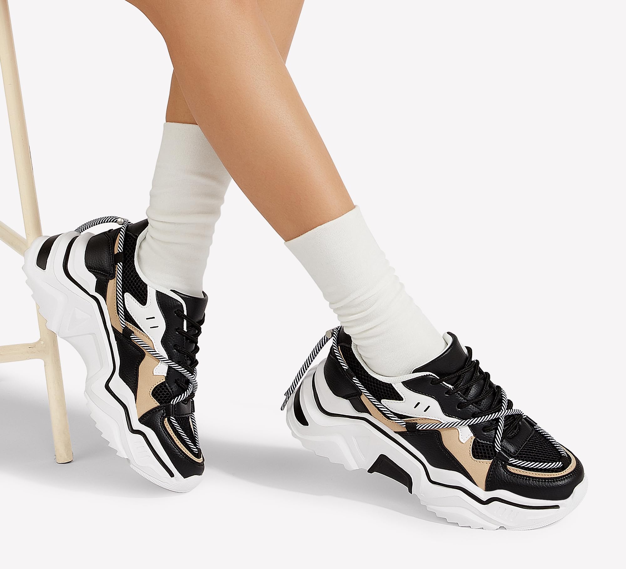 LUCKY STEP Women's Platform Fashion Chunky Dad Sneakers | Colorful | Retro Colorblock | Stylish Cute | Lace-Up Walking Shoes | Anti-Slip
