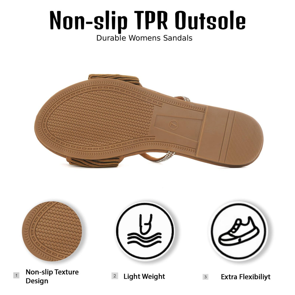 Women's Sandals Rhinestone Strappy Slides With Soft Memory Foam Insole, Dressy Open Toe Beach Slippers Flats for Summer
