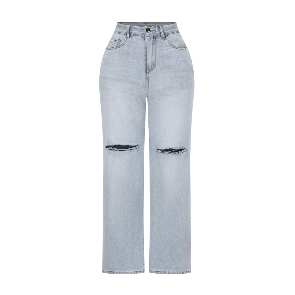 THUNDER STAR Womens High Waisted Wide Leg Jeans Stretchy Distressed Denim Pants