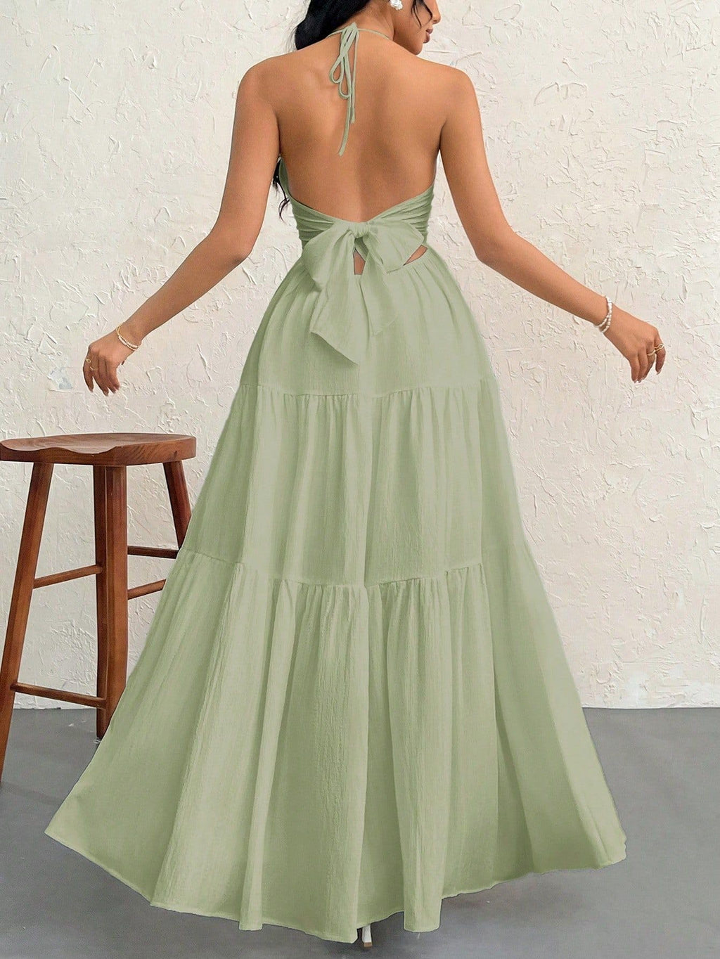 Narecte Women's Maxi Summer Dresses Halter V Neck Beach Dresses for Women A-Line Casual Dress for Vacation