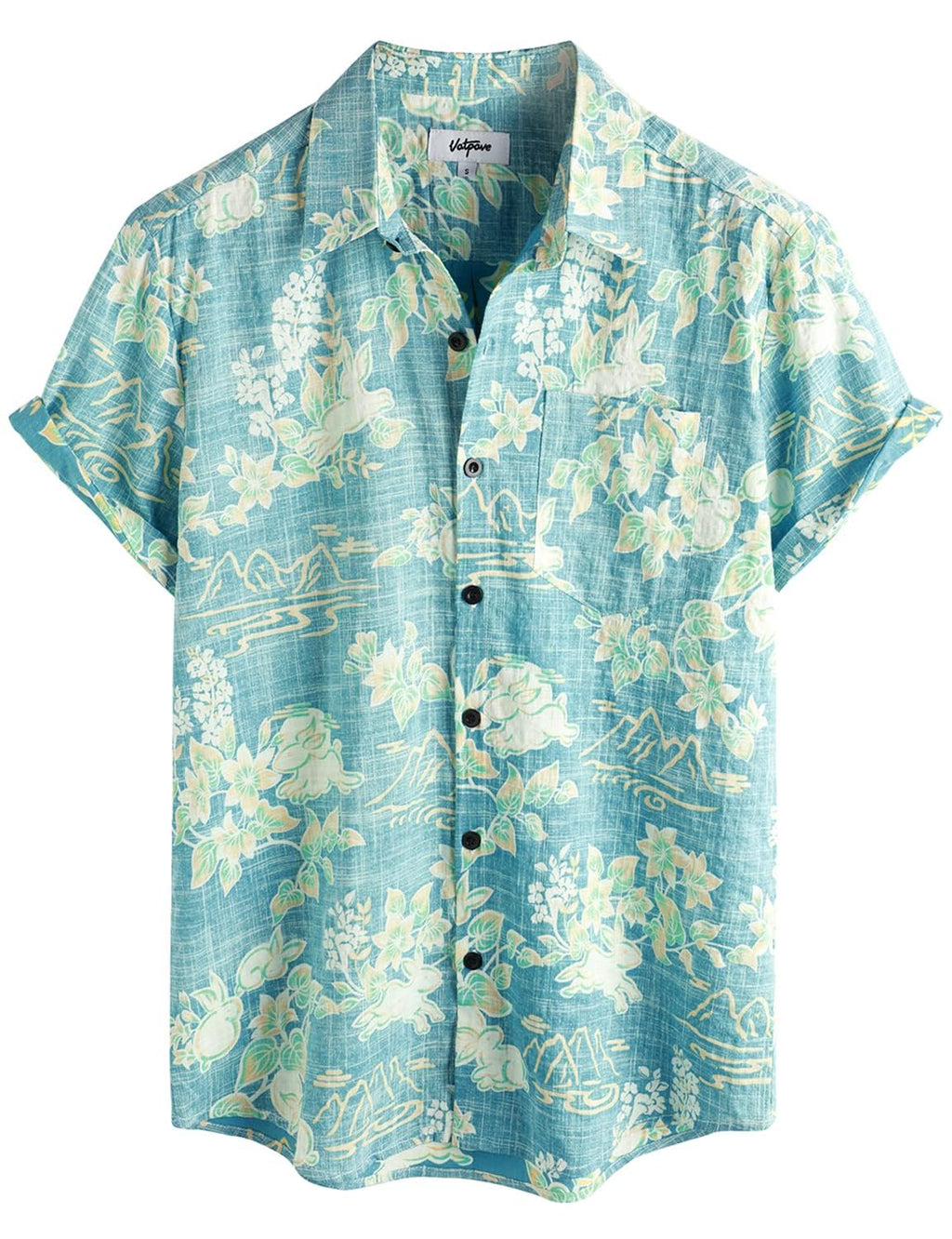 VATPAVE Mens Hawaiian Shirts Casual Summer Short Sleeve Button Down Shirts | Beach, Floral, Front Pocket, Cotton, Tropical, Vacation, Vintage, Printed, Cruise, Collared, Aloha, Party, Reverse Fabric