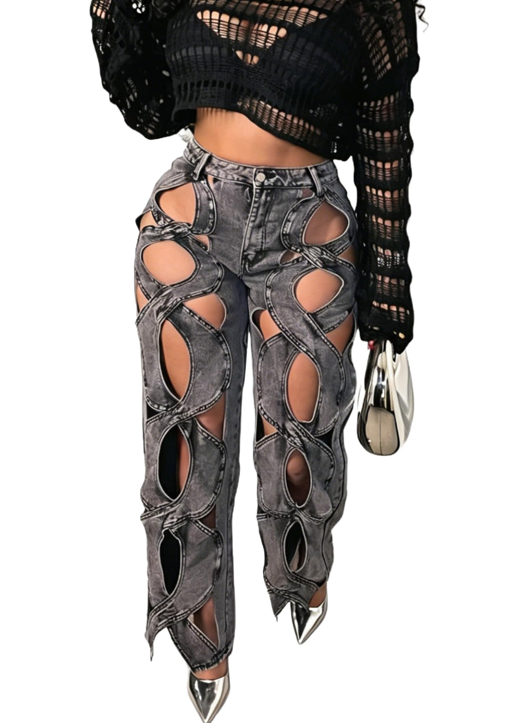 Vaceky Women's Twist Cutout Wide Leg Jeans Lightweight Denim Pant | Modern Patchwork Detail for Brunch, City Outings & Weekend Looks
