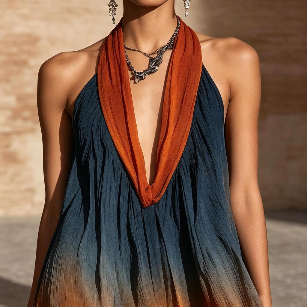 Women's Halter Neck Maxi Dress Sleeveless Deep V-Neck Chiffon Dress Beach Wedding Guest Summer Evening Party