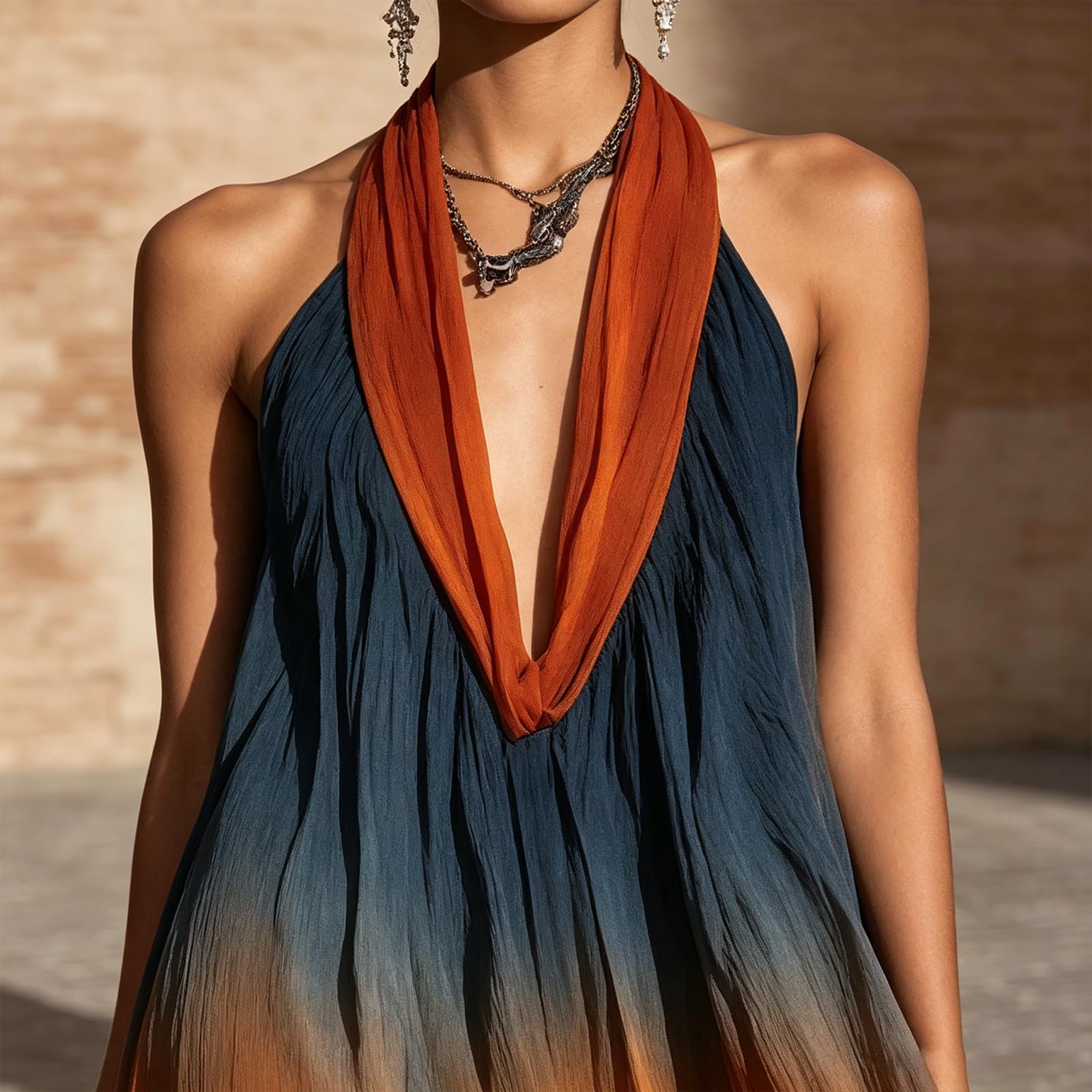 Women's Halter Neck Maxi Dress Sleeveless Deep V-Neck Chiffon Dress Beach Wedding Guest Summer Evening Party