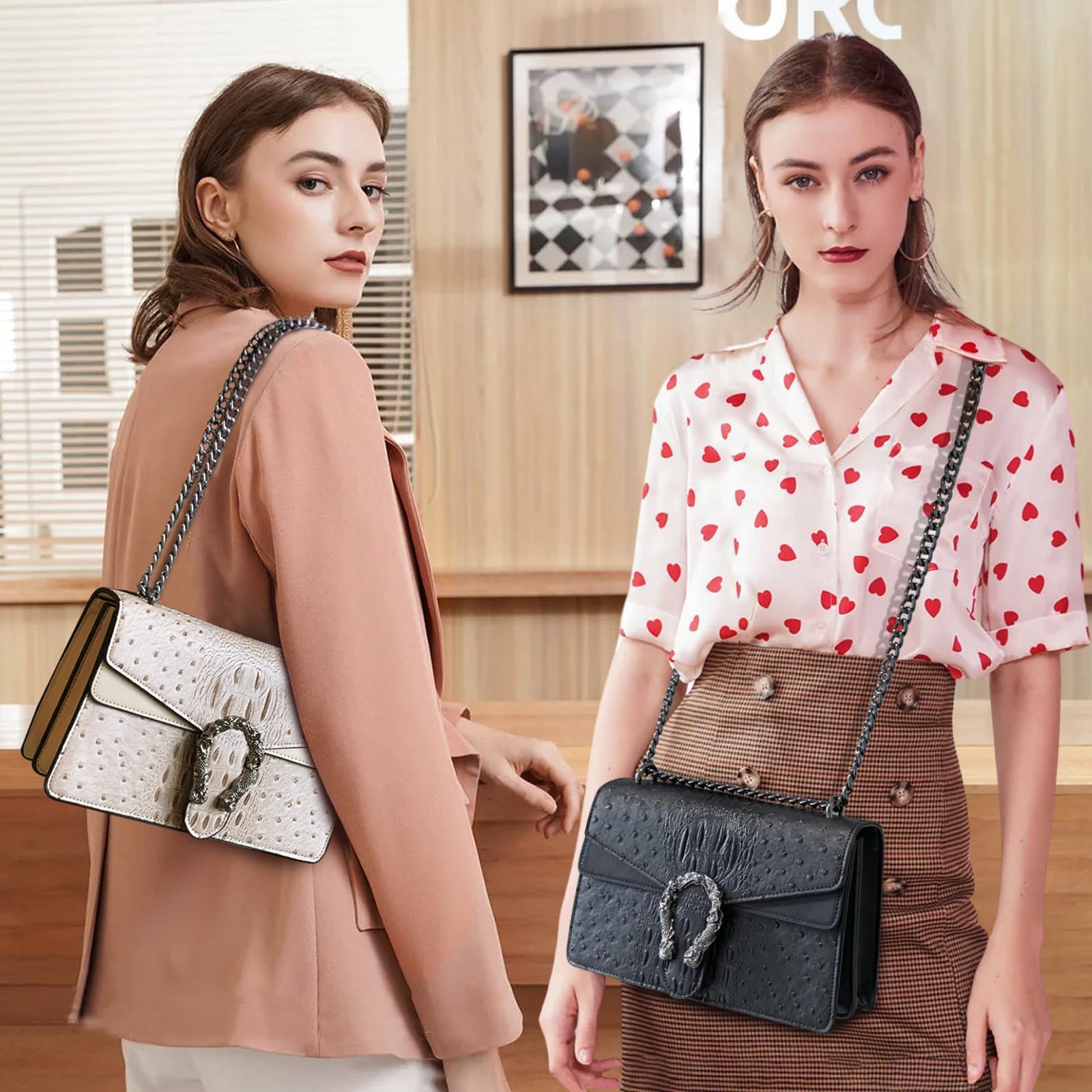 MYHOZEE Crossbody Bags for Women - Snake Printed Clutch Purses Leather Chain Shoulder Bags Evening Handbags