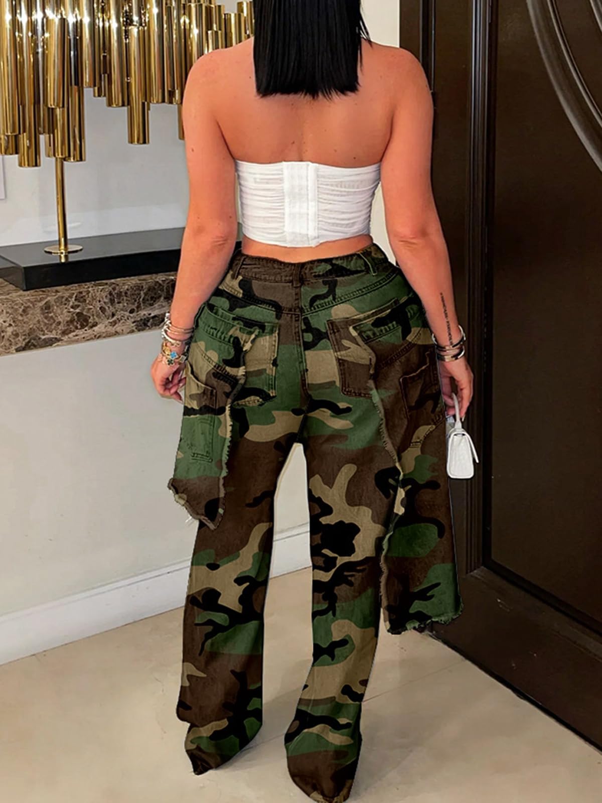 Womens Ripped Distressed Jeans Baggy Wide Leg Patchwork Denim Pants | Vintage Y2K Jeans Women, High Waisted Denim With Relaxed Fit, Trendy Casual Streetwear Fashion