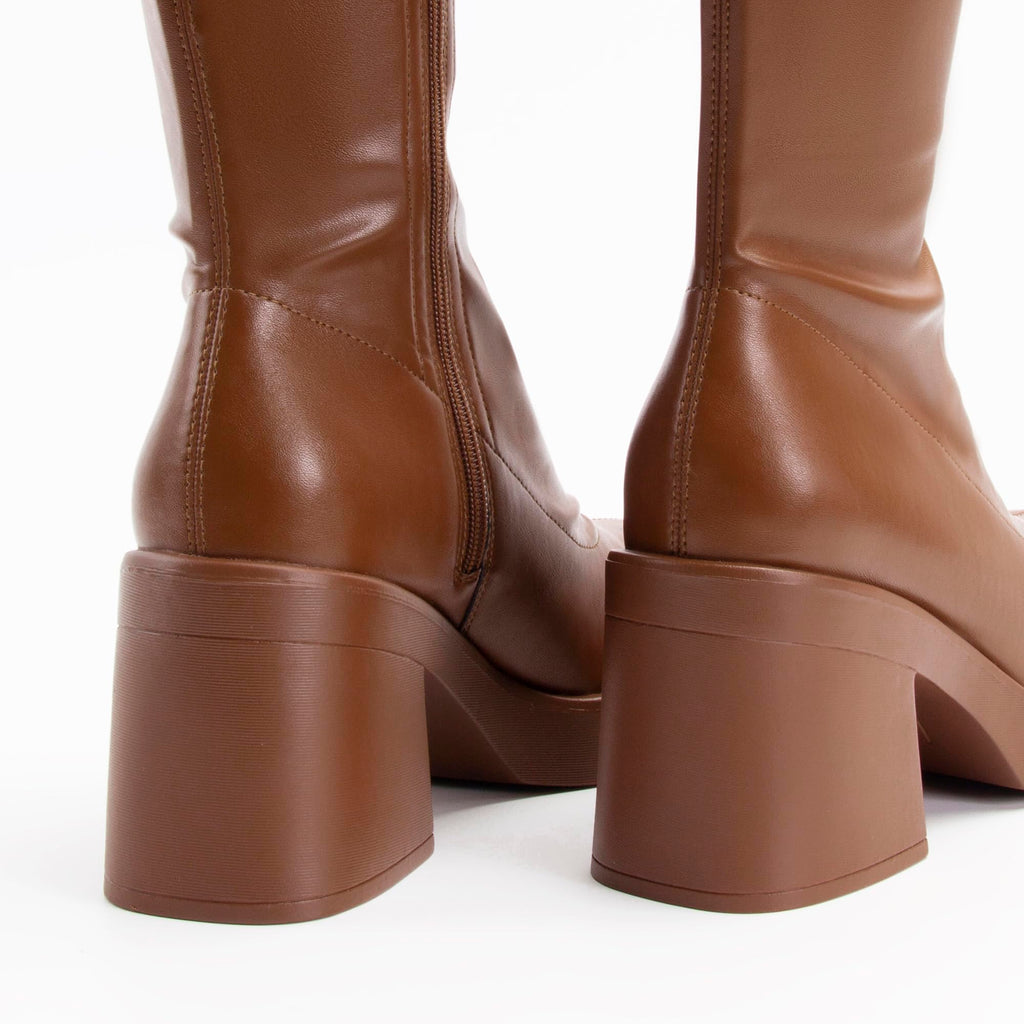 AprCoco Knee High Boots for Women GoGo Boots Platform Square Toe Womens Chunky Heel Side Zipper Boot