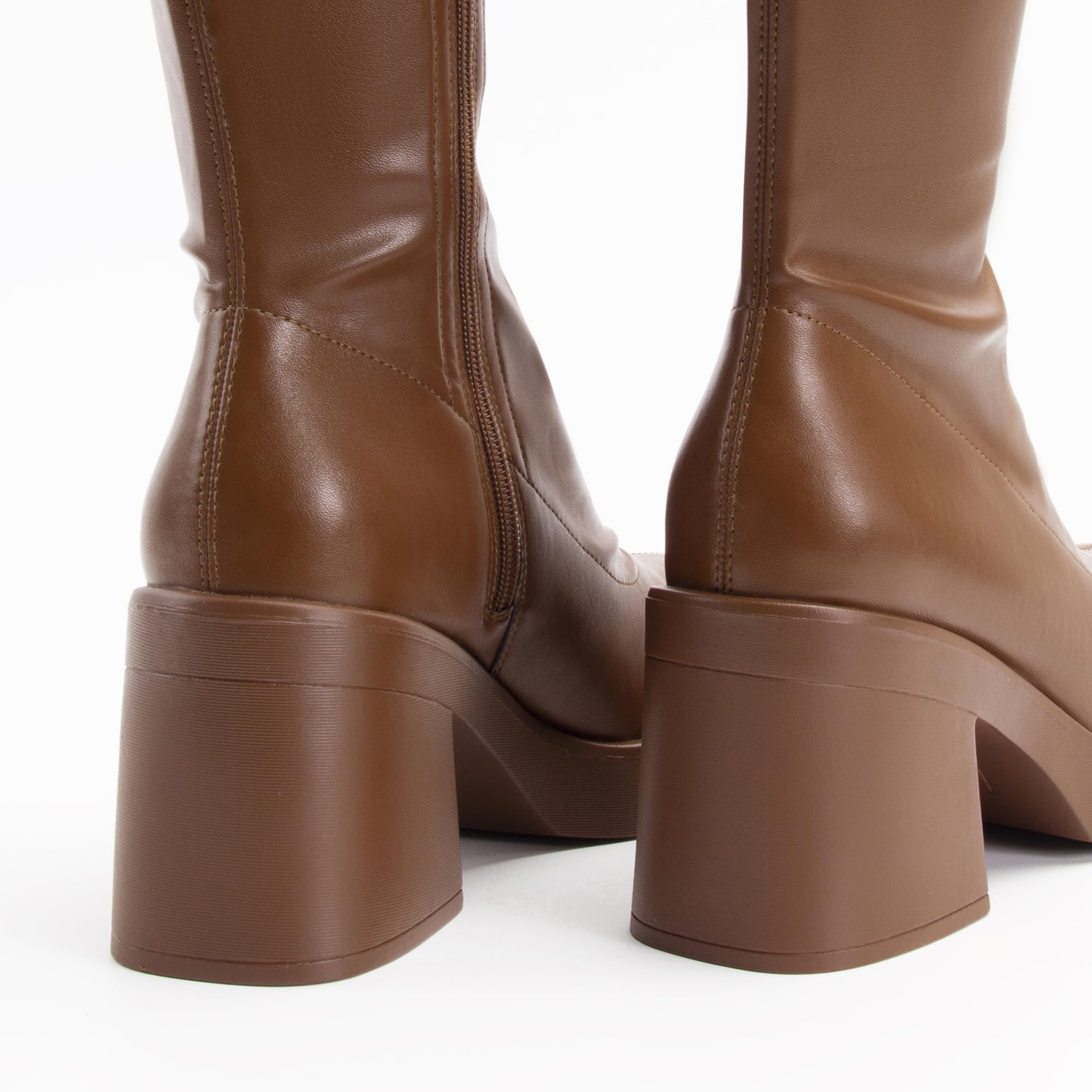 AprCoco Knee High Boots for Women GoGo Boots Platform Square Toe Womens Chunky Heel Side Zipper Boot