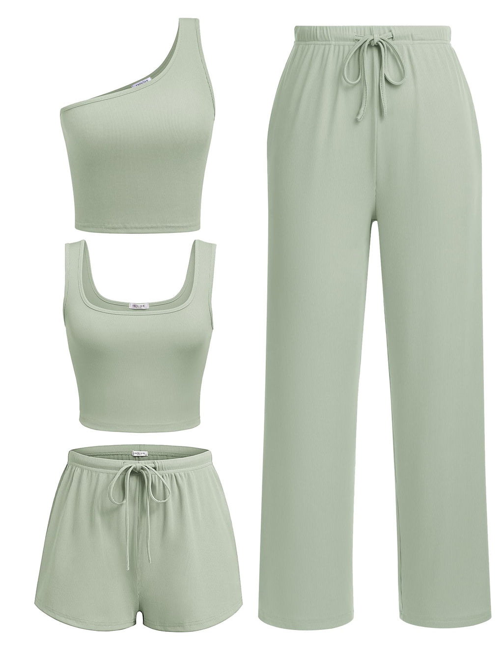Ekouaer 4 Piece Sets for Women Casual Lounge Sets Summer Vacation Outfits | Knit Fabric,Soft and Comfortable, Tank Top and Long/Short Pant with Pockets, for Leisure,Summer Beach Vacation Day.