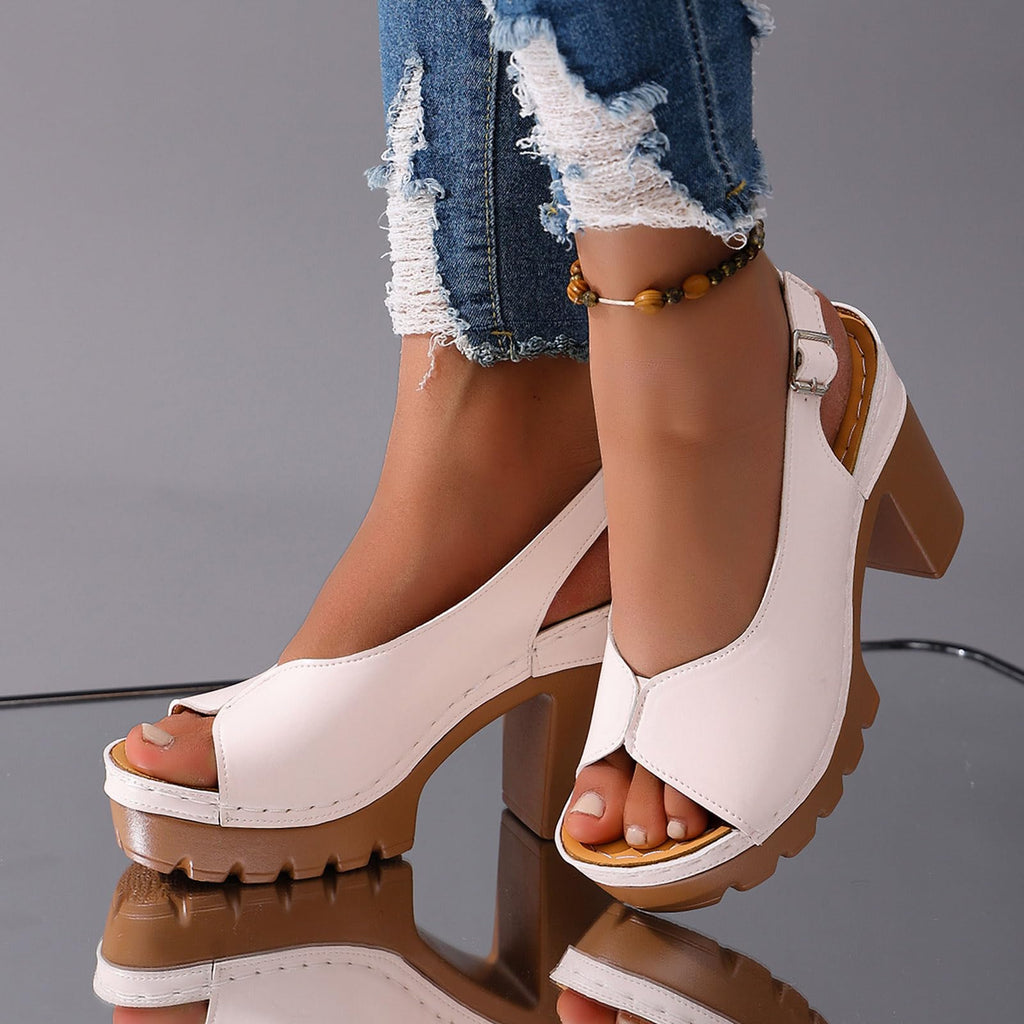 Women's Peep Toe Sandals Chunky Platform Heeled Pumps Slingback Heels Summer Dress Shoes Bridal Party Wedding Block High Heels Buckle Ankle Strap Sandals Dressy Comfortable Footwear