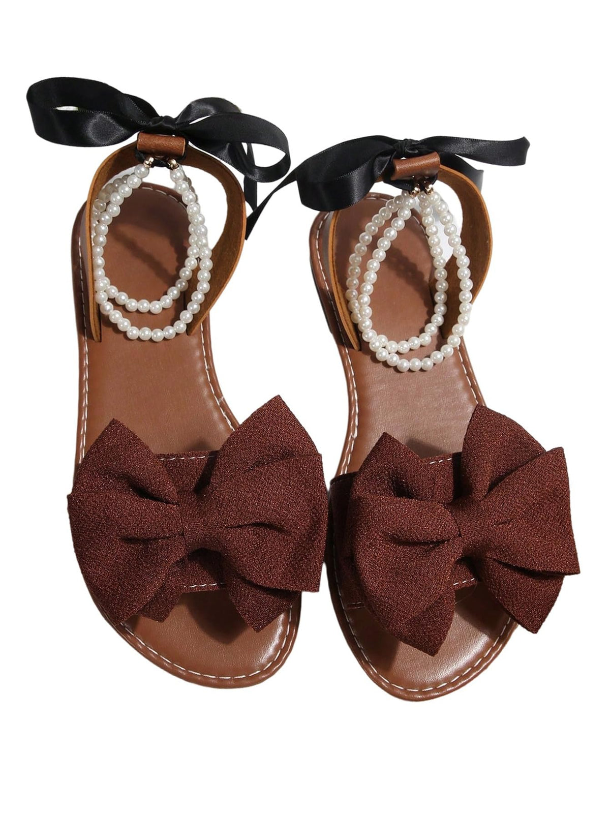 GORGLITTER Women's Bow Pearl Open Toe Ankle Strap Sandals Slippers Shoes | Sandals with Bow,Sandals Women Comfortable, Dressy Sandals Women, Y2k Dress Sandals for Women