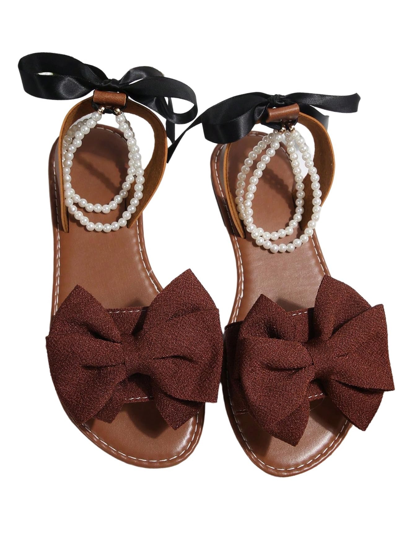 GORGLITTER Women's Bow Pearl Open Toe Ankle Strap Sandals Slippers Shoes | Sandals with Bow,Sandals Women Comfortable, Dressy Sandals Women, Y2k Dress Sandals for Women