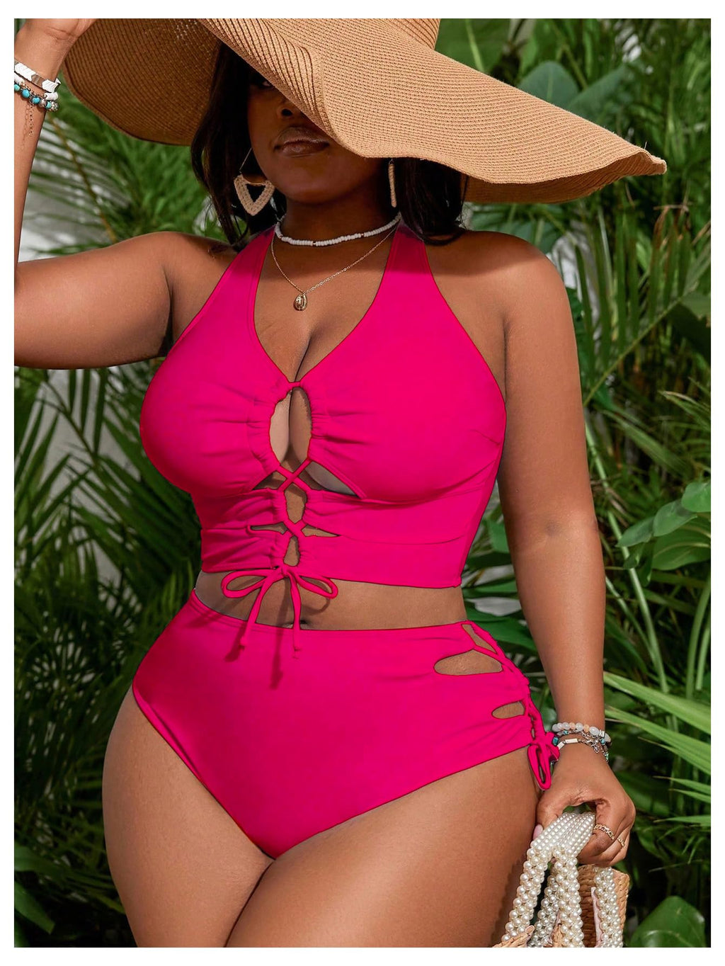 SOLY HUX Womens Plus Size Two Piece Bathing Suit Bikini Swimsuit | Tummy Control, High Waisted Bikini Sets, Adjustable Tie String, Sexy