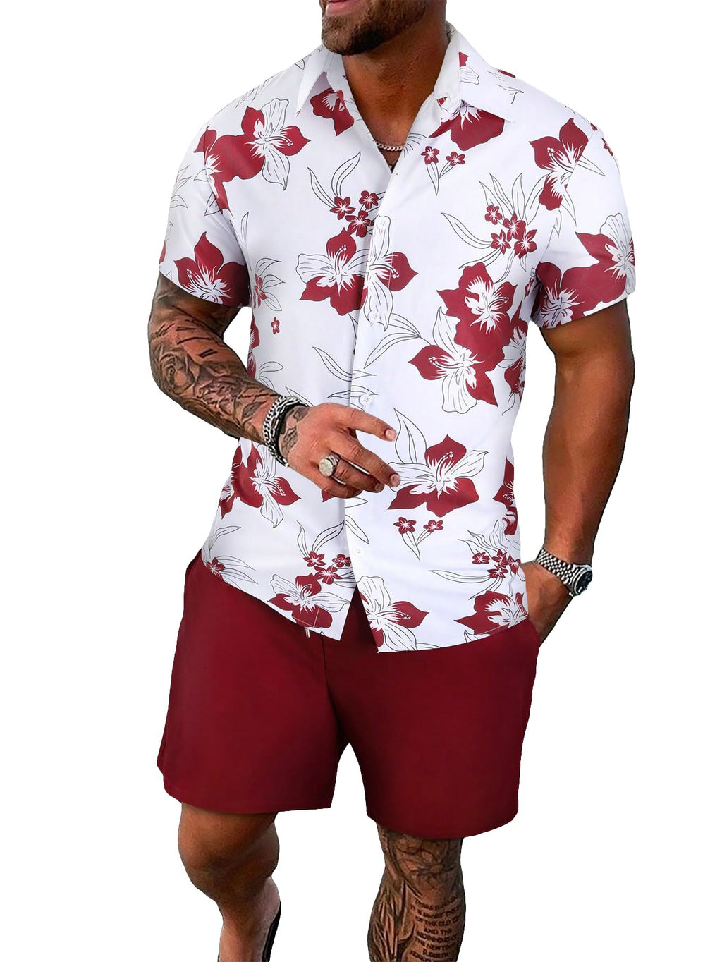 GORGLITTER Men's Cruise Rave Vacation Matching Outfits 2 Piece Short Sets | Mens Summer Beach Outfits, 2 Piece Shorts Set, Couples Travel Outfits, Hawaiian Shirts