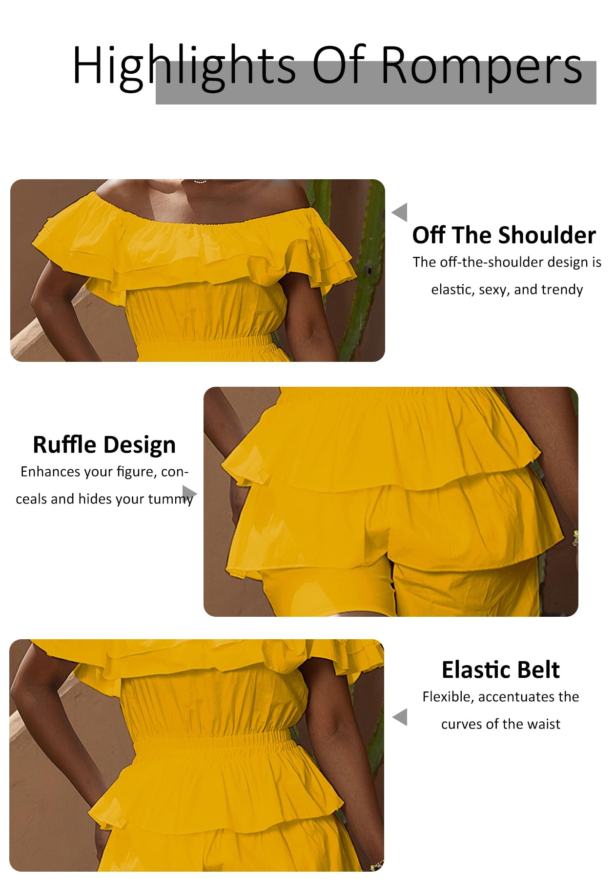 LAJIOJIO Rompers for Women Sexy Off the Shoulder Ruffle Hem Short Jumpsuits | Pleated,Dressy Jumpsuits,Party Outfits,Tiered