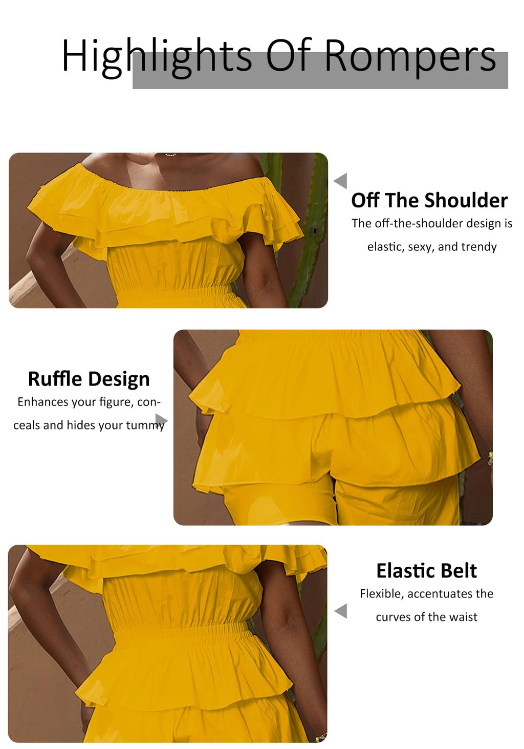 LAJIOJIO Rompers for Women Sexy Off the Shoulder Ruffle Hem Short Jumpsuits | Pleated,Dressy Jumpsuits,Party Outfits,Tiered