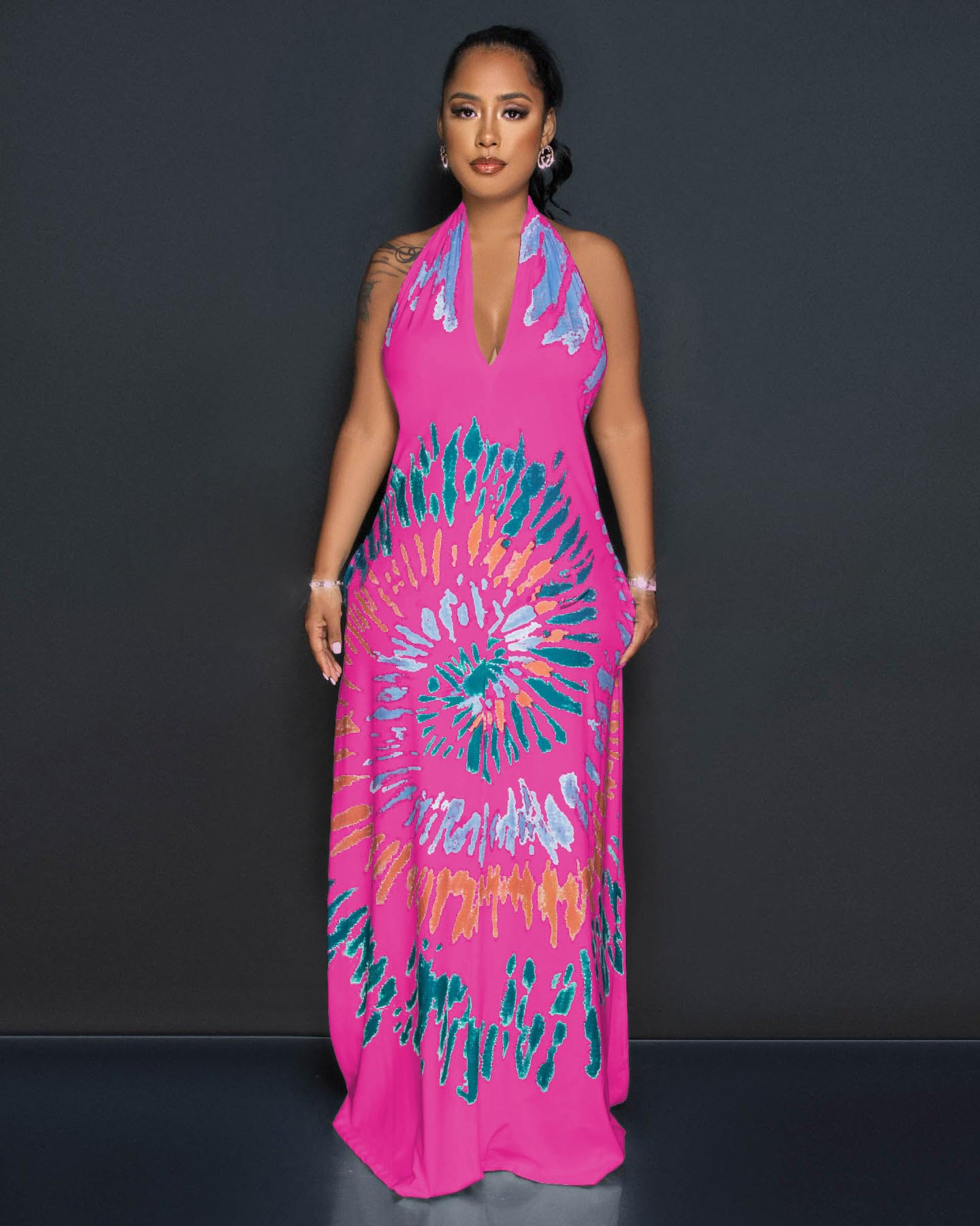 Womens Sexy Summer Dresses Halter Neck Plus Size Long Maxi Dress Casual Floral Beach Sun Dresses with Pockets