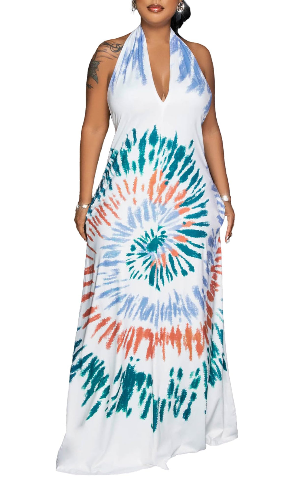 Womens Sexy Summer Dresses Halter Neck Plus Size Long Maxi Dress Casual Floral Beach Sun Dresses with Pockets