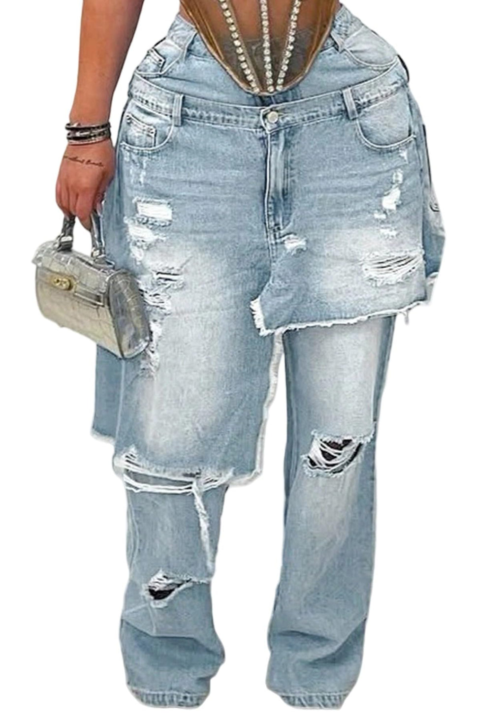 Womens Ripped Distressed Jeans Baggy Wide Leg Patchwork Denim Pants | Vintage Y2K Jeans Women, High Waisted Denim With Relaxed Fit, Trendy Casual Streetwear Fashion