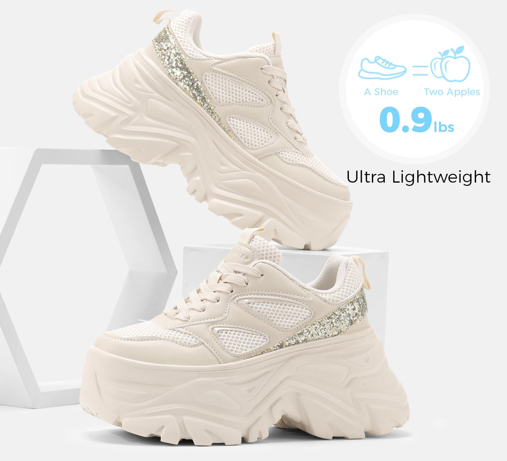 LUCKY STEP Women's Rhinestone Chunky Sneakers Breathable | Lightweight Running Non Slip Breathable Chunky