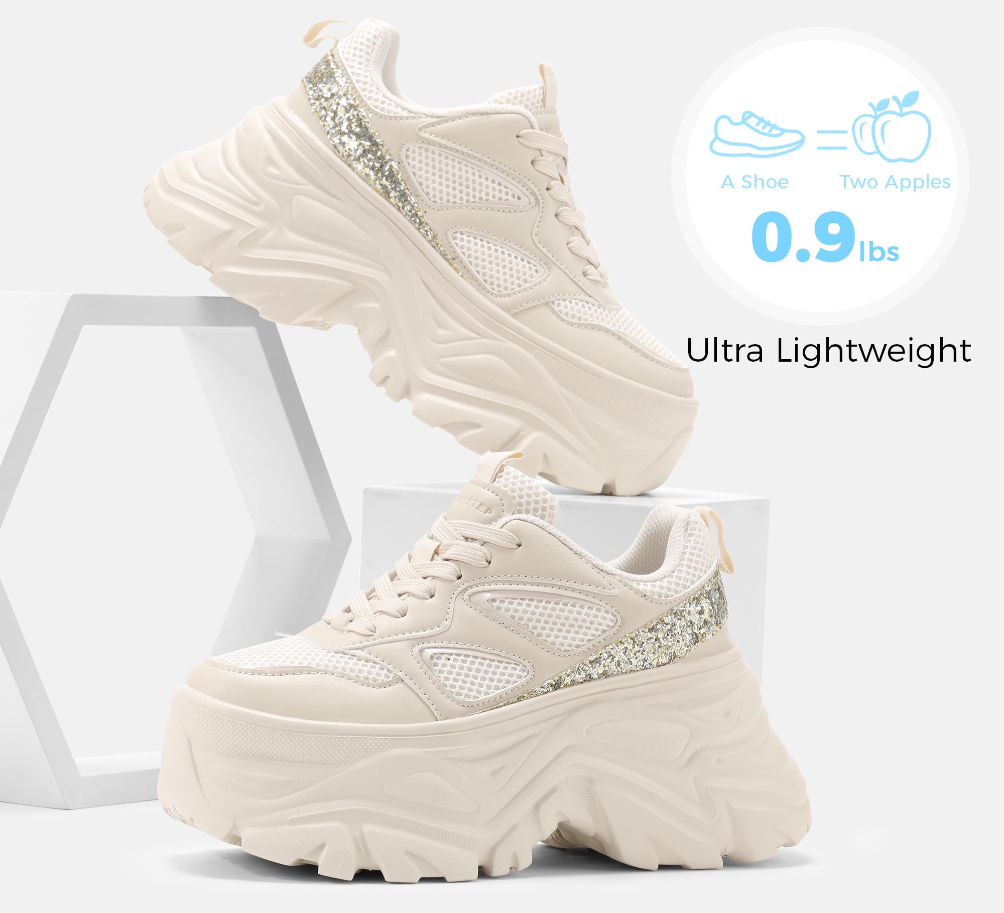 LUCKY STEP Women's Rhinestone Chunky Sneakers Breathable | Lightweight Running Non Slip Breathable Chunky