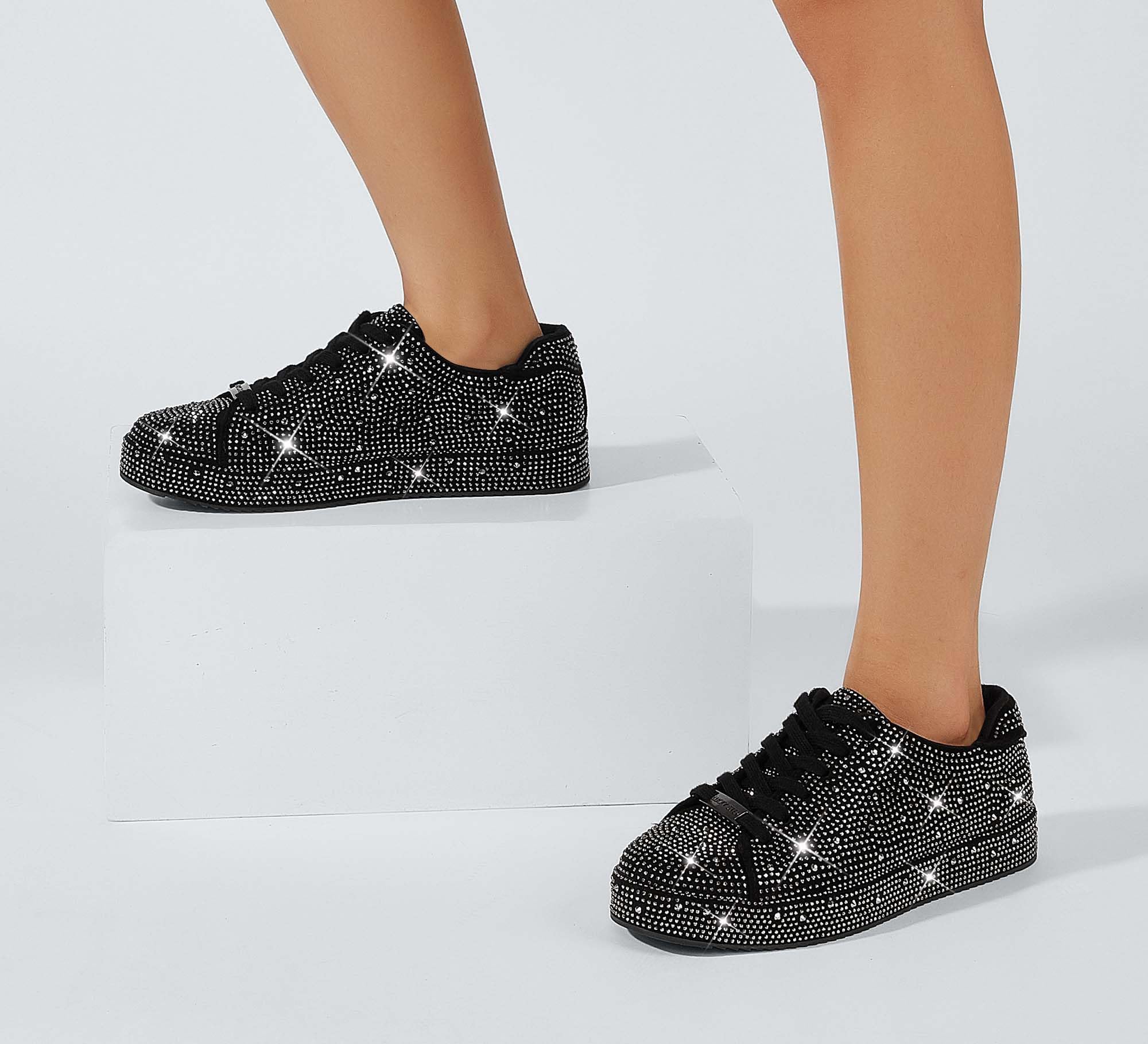LUCKY STEP Women's Platform Rhinestone Sneakers | Sparkly Fashion Glitter Material|Sparkle Bling Bedazzled|Wedding Bridal Shiny Shoes