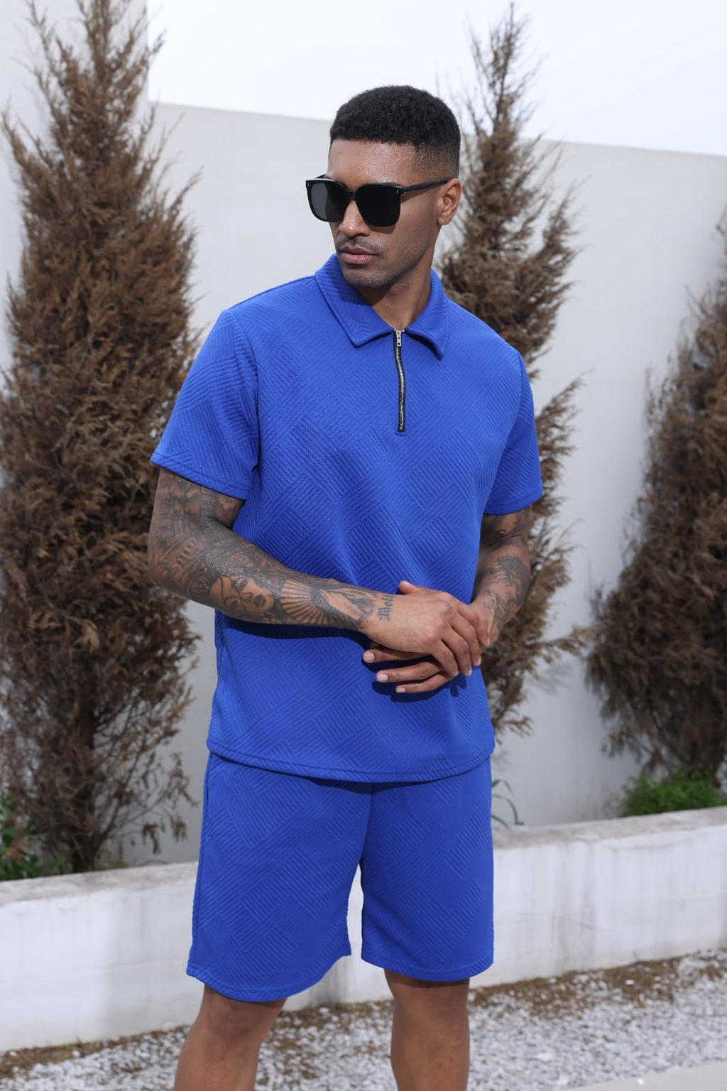 Aulemen Mens 2 Piece Zip Tracksuit Short Sleeve Set Summer Outfits for Men | Polo Shirt and Shorts Sets Activewear Short Set