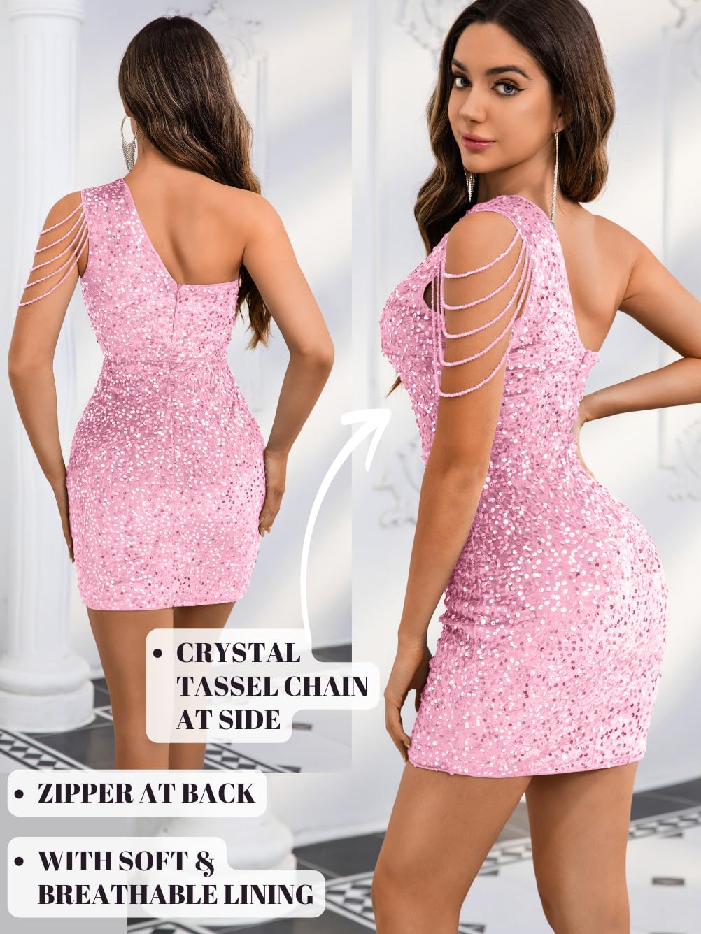 Kaei&Shi Sequin Velvet Prom Dress,Cut Out One Shoulder Short Formal Dresses,Sparkly Outfits Women HOCO Birthday Cocktail