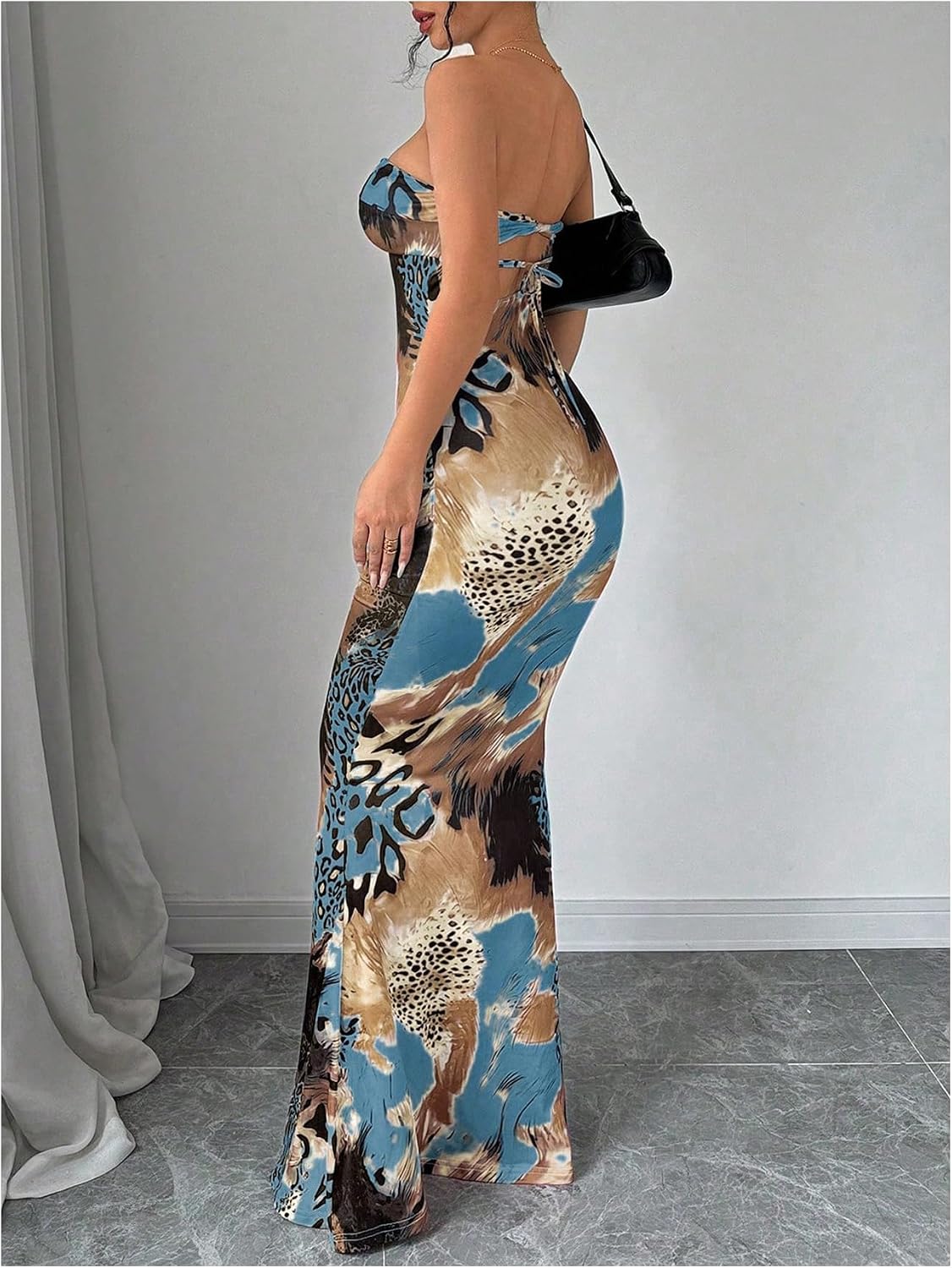 GORGLITTER Women's Leopard Print Strapless Maxi Dress Cheetah Print Outfits | Tube Top Dress, Bodycon, Animal Leopard Print, Fishtail, Maxi Dresses for Vacation, Prom, Party