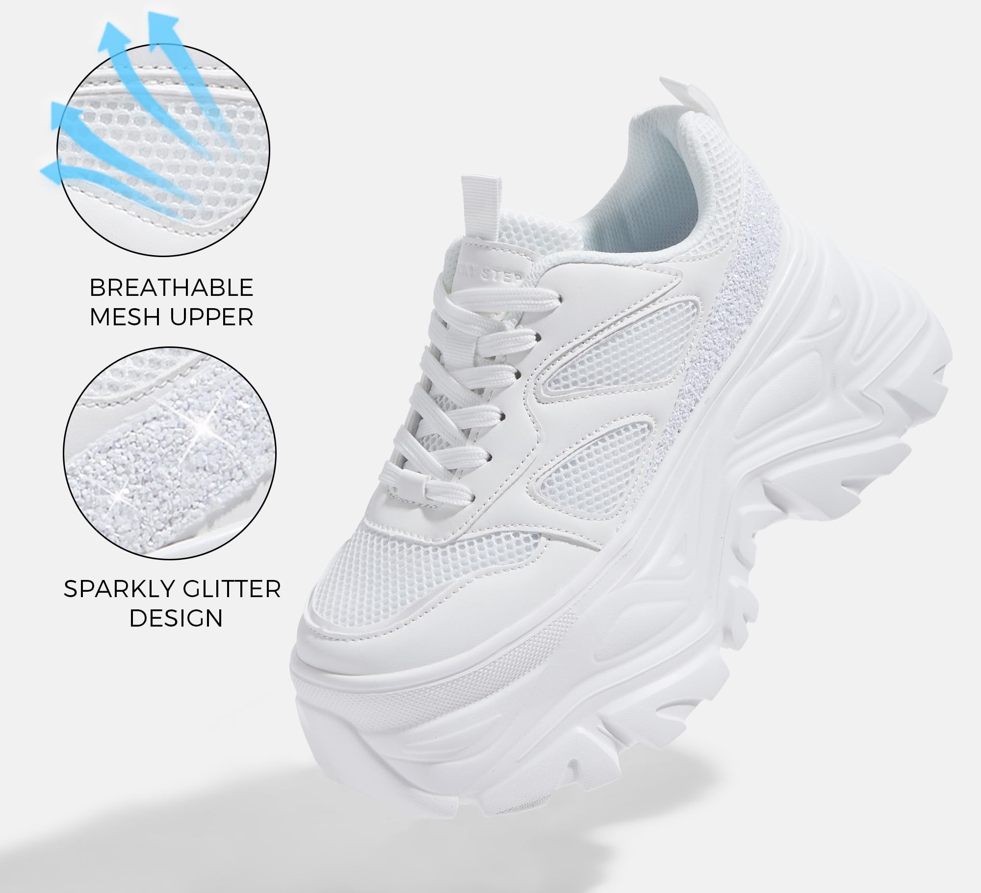 LUCKY STEP Women's Rhinestone Chunky Sneakers Breathable | Lightweight Running Non Slip Breathable Chunky