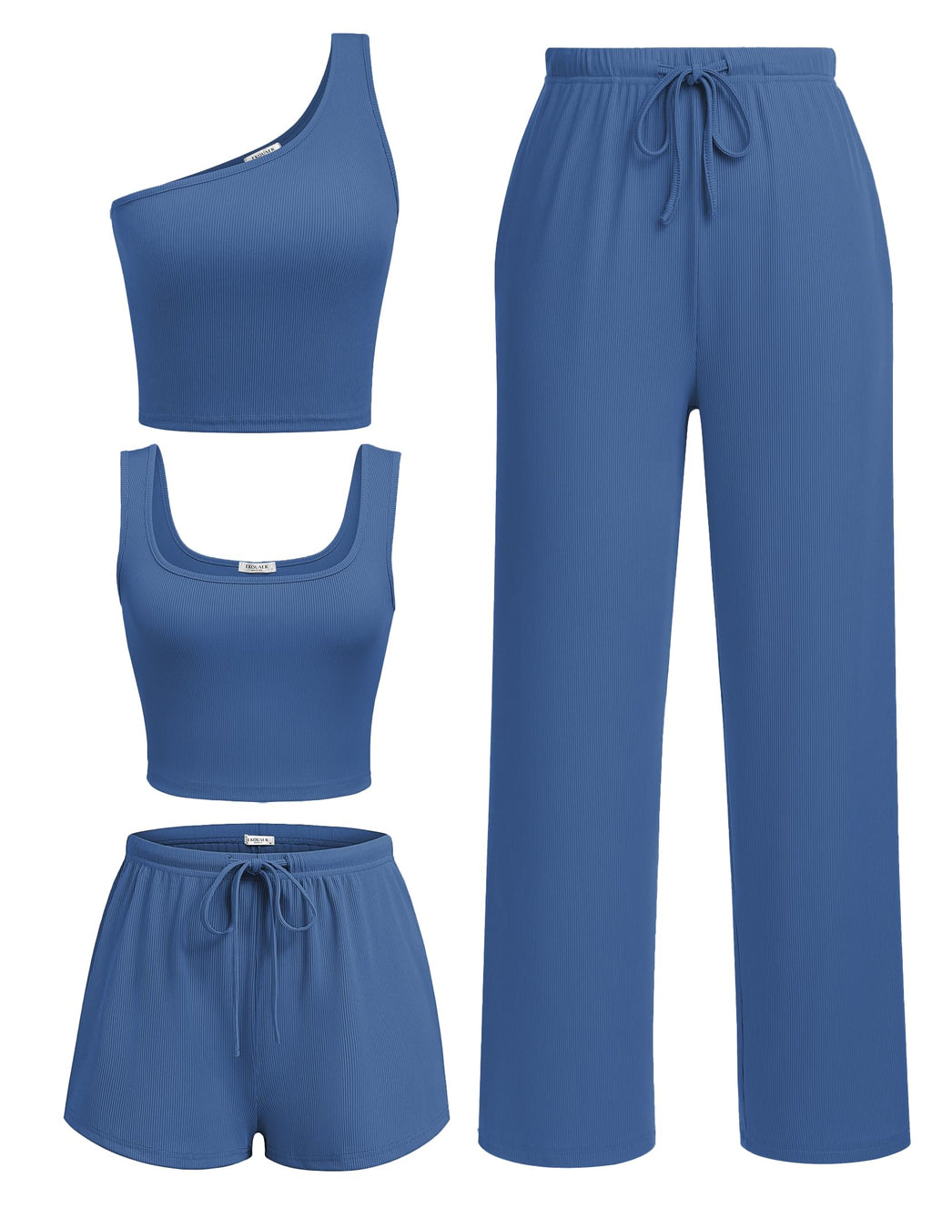 Ekouaer 4 Piece Sets for Women Casual Lounge Sets Summer Vacation Outfits | Knit Fabric,Soft and Comfortable, Tank Top and Long/Short Pant with Pockets, for Leisure,Summer Beach Vacation Day.