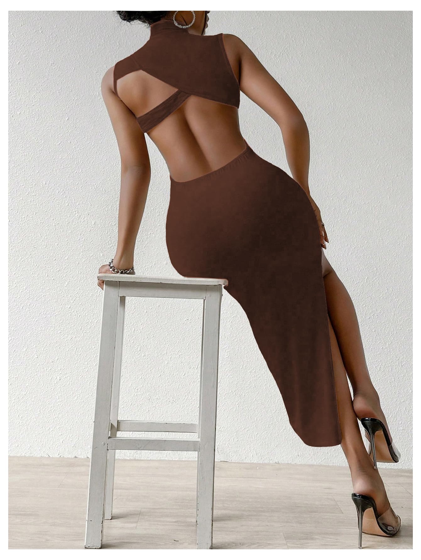 GORGLITTER Women's Sexy Backless Cocktail Club Night Going Out Maxi Dresses | Birthday Tea Party Outfits, Bodycon Dress for Women, Date Night, Dinner Clubbing Dresses