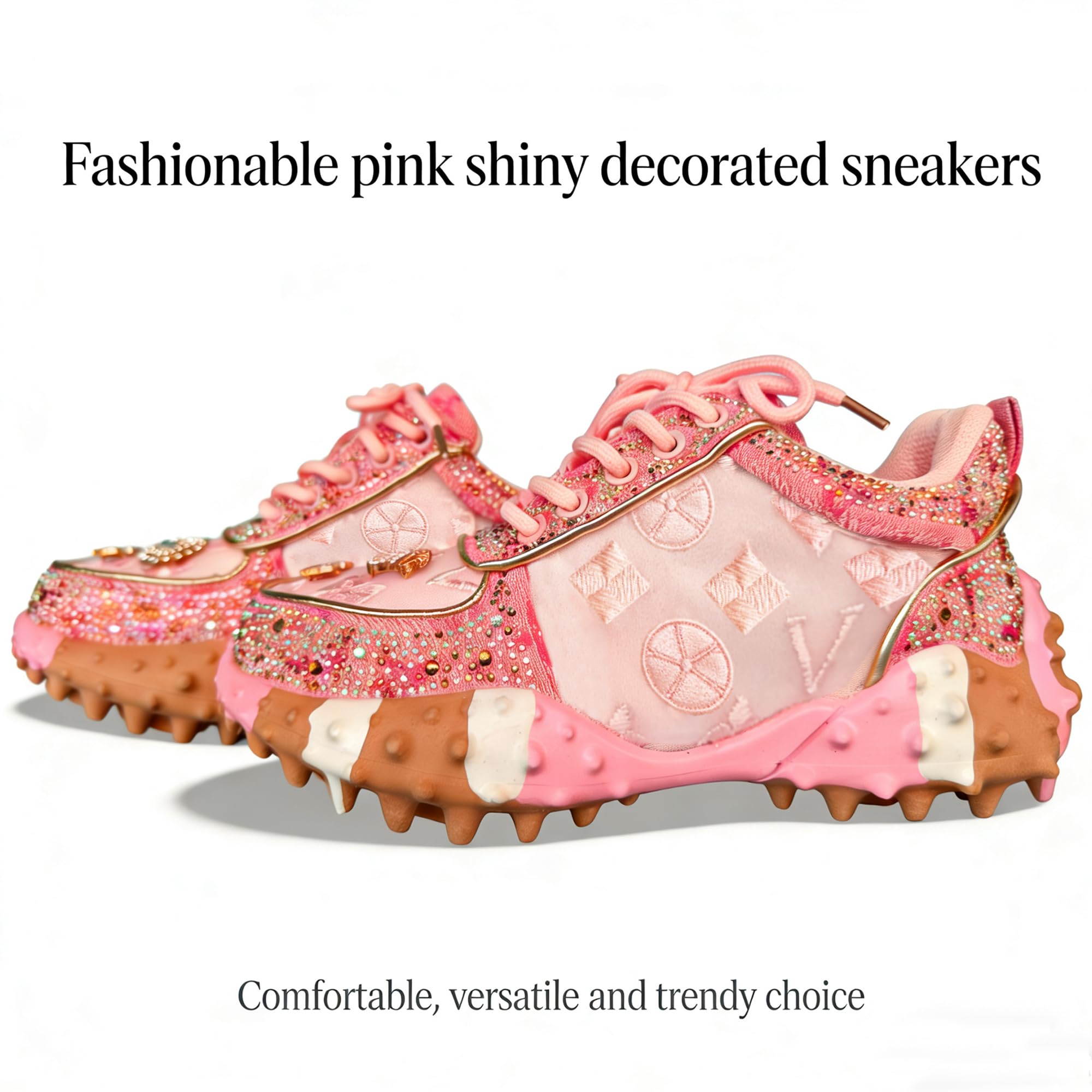 Rhinestone Sparkly Glitter Platform Dads Women Daily Casual Party Shoes | Fashion Bling Rhinestone Glitter Chunky Dad Sneakers Cushioned Soles Comfort Casual Shoes for Daily Wear Parties and Weddings
