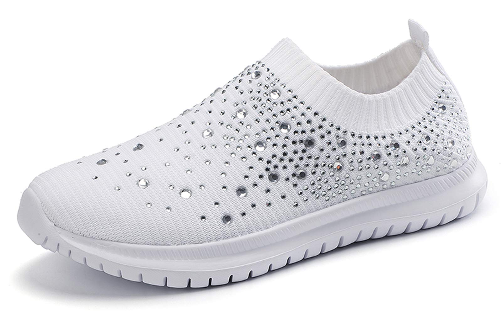GOSPT Women's Mesh Sport Shoes Rhinestone Glitter Slip On Ballroom Jazz Latin Dance Sock Sneakers