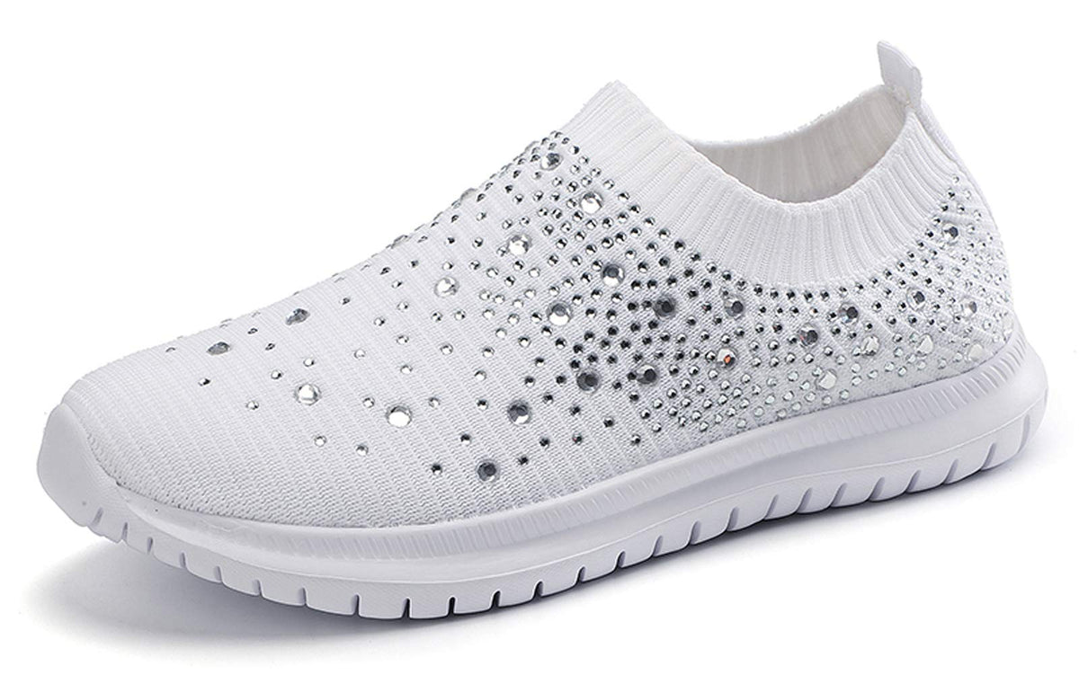 GOSPT Women's Mesh Sport Shoes Rhinestone Glitter Slip On Ballroom Jazz Latin Dance Sock Sneakers