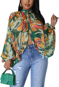 Sexy Tops for Women Party Club Night Batwing Sleeve Chiffon Blouse | Floral Print Blouse Shirts,Puff Sleeve,Going out Tops,Front Open Style,Lantern Sleeve Boho Chiffon Fall Tops 2026