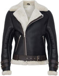 Men’s Retro RAF B3 Pilot Real Sheepskin Shearling Biker Leather Jacket
