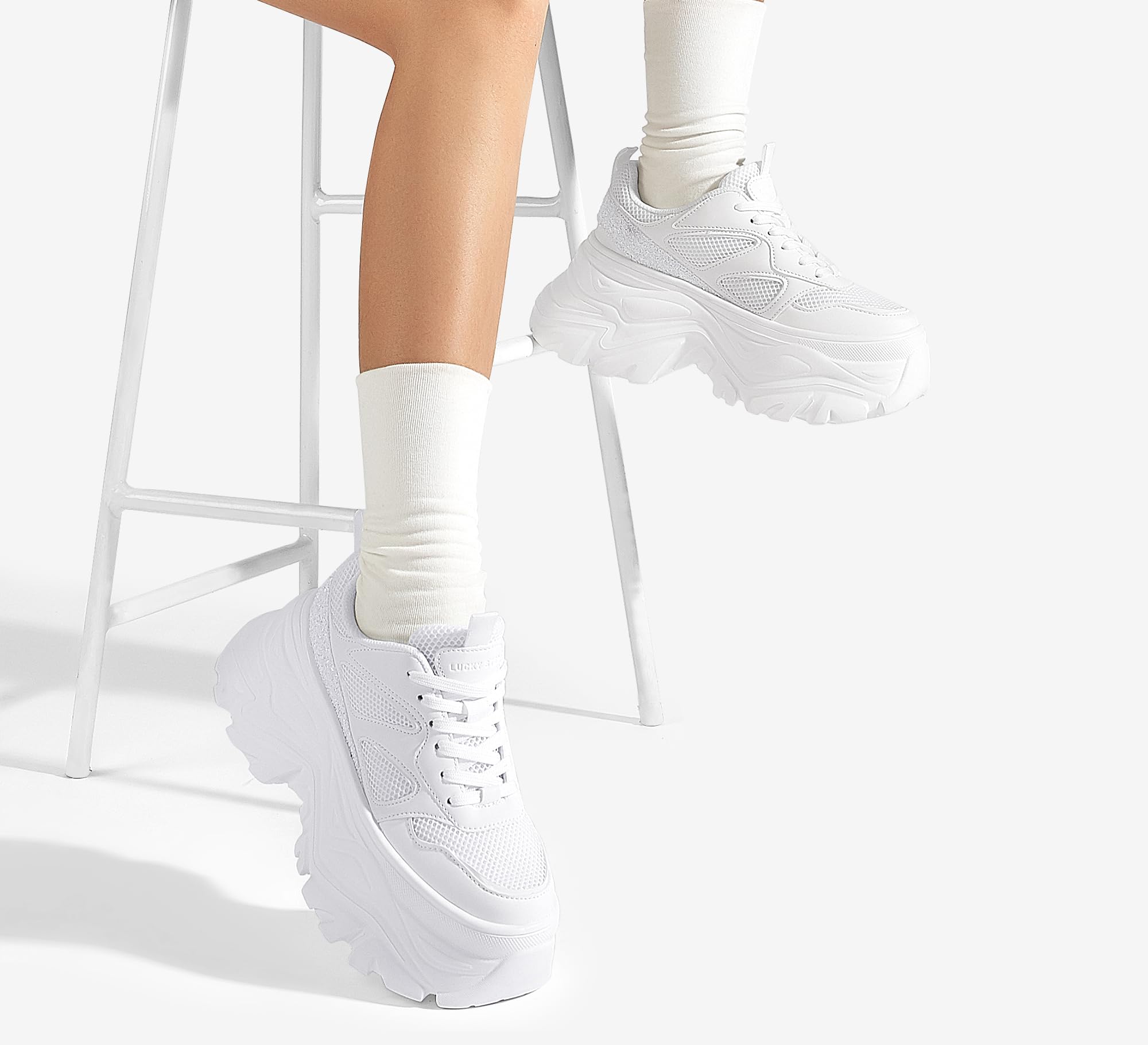 LUCKY STEP Women's Rhinestone Chunky Sneakers Breathable | Lightweight Running Non Slip Breathable Chunky