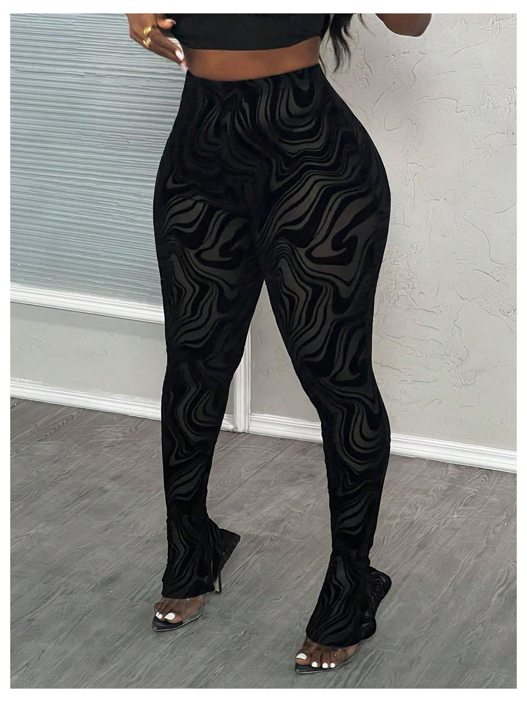 RoseSeek Women's Sheer Mesh Leggings See Through Bell Bottom Skinny Pants | High Waisted, Flared Skinny, Lace Pants, Going Out Bottoms, Bell Bottom Rave Outfits