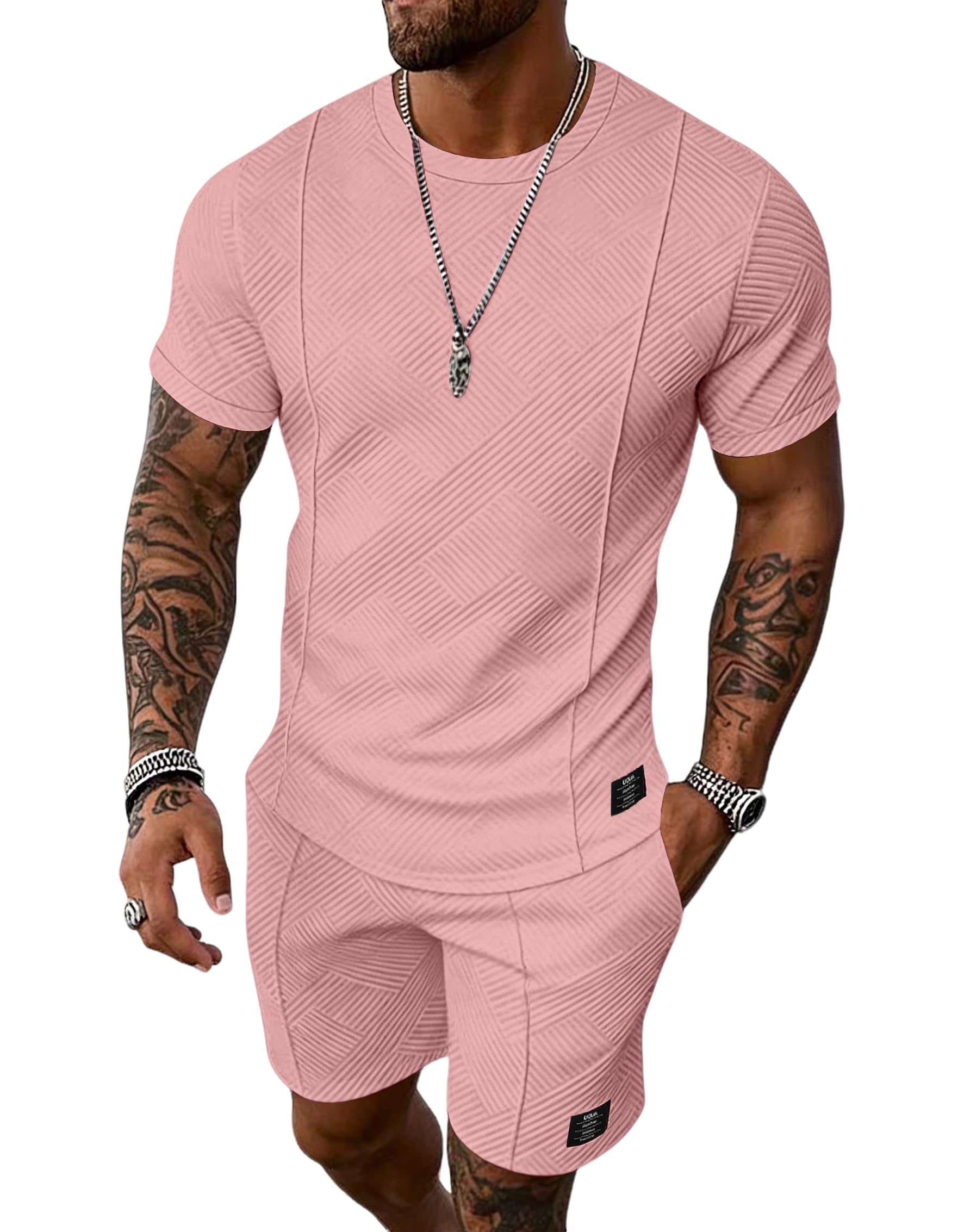 UOUA Men's Shorts Set 2 Piece Summer Outfits Casual Vacation Tracksuits