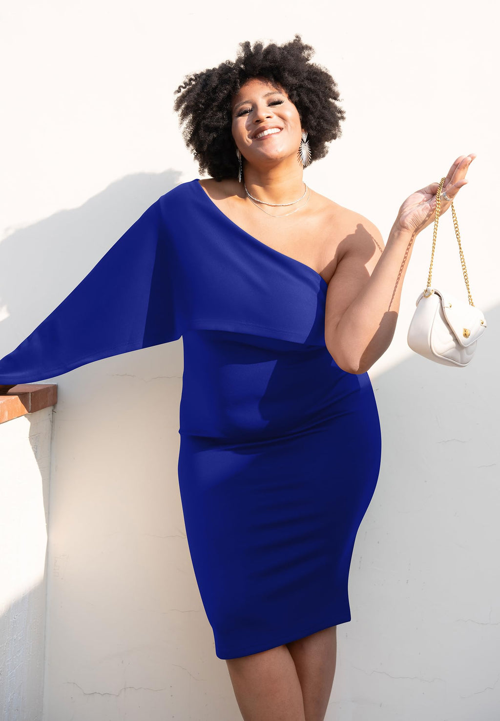 GOBLES Women's Asymmetrical One Shoulder Cape Bodycon Midi Dress | Elegant, Party, Cocktail