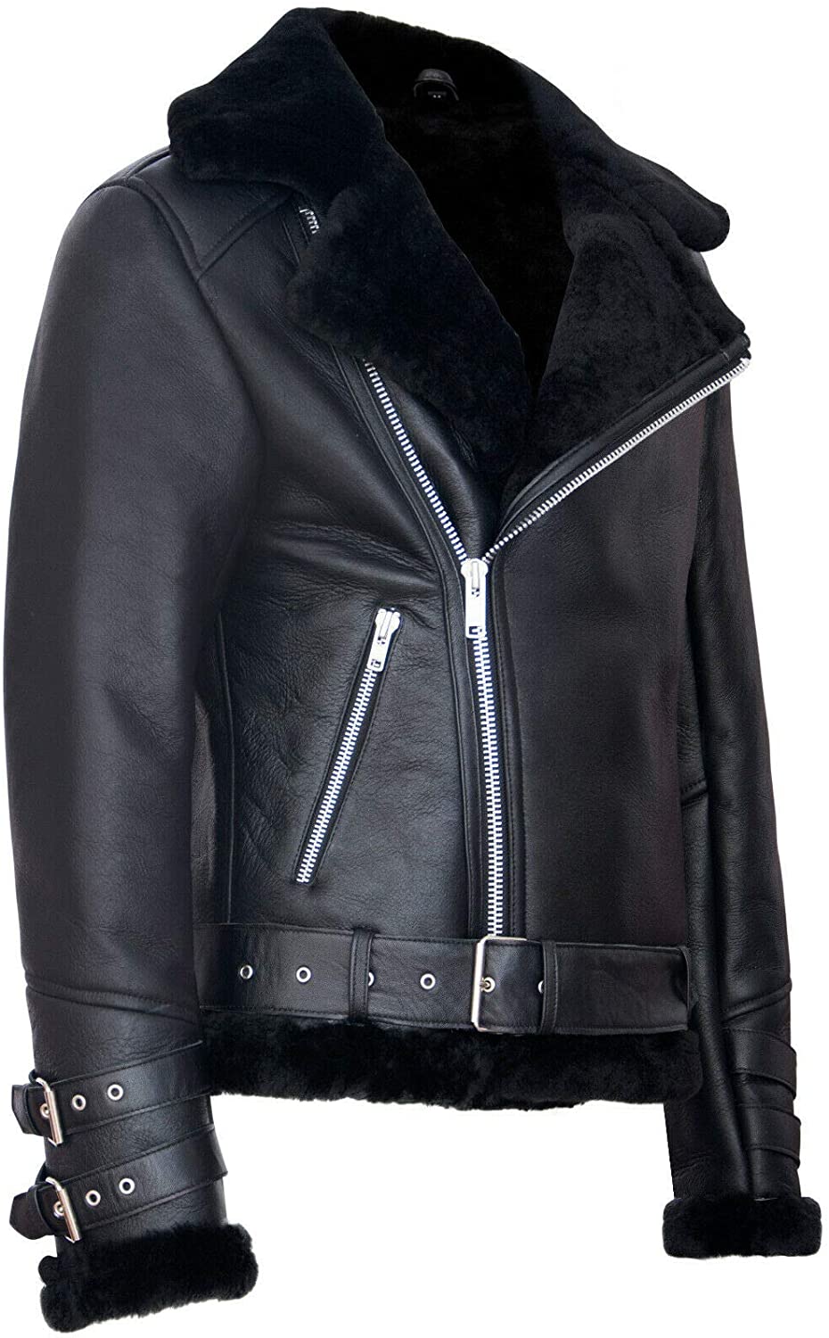 Men’s Retro RAF B3 Pilot Real Sheepskin Shearling Biker Leather Jacket