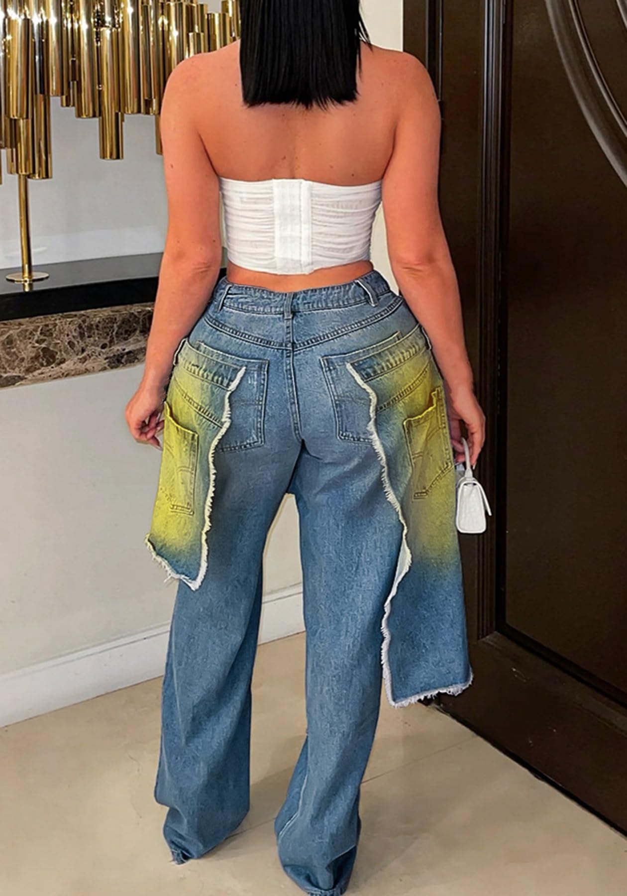 LKOUS Women's Ripped Baggy Jeans High Waist Wide Leg Patchwork Streetwear | Distressed, cutout, Y2K, hip hop, stretchy, soft, pocket, casual, concert, vintage. Machine wash