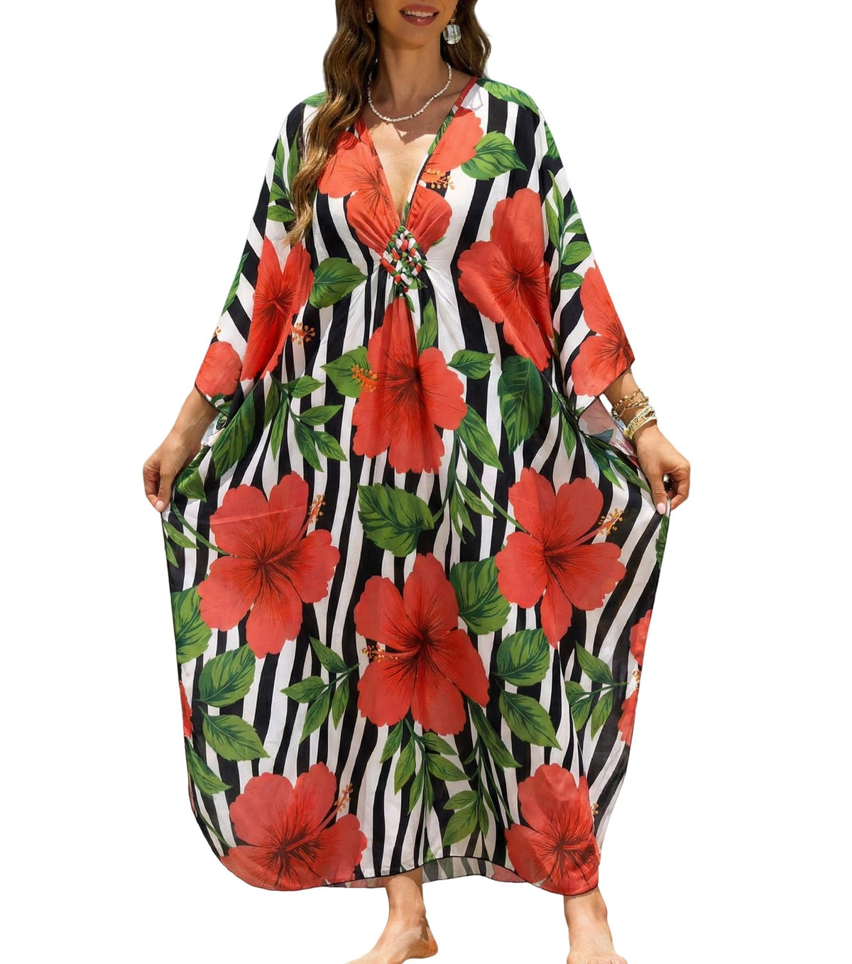 Yanziliu Kaftan Dress for Women,Plus Size Hawaiian Batwing Sleeve Beach Cover Up Summer Swimsuit Dresses
