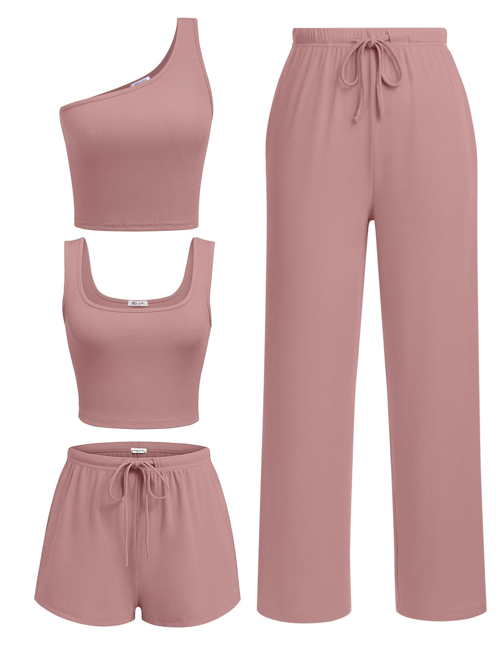 Ekouaer 4 Piece Sets for Women Casual Lounge Sets Summer Vacation Outfits | Knit Fabric,Soft and Comfortable, Tank Top and Long/Short Pant with Pockets, for Leisure,Summer Beach Vacation Day.