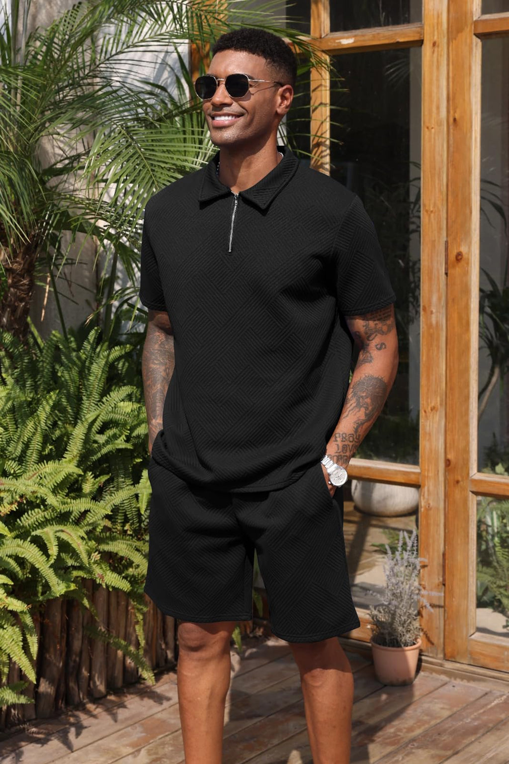 Aulemen Mens 2 Piece Zip Tracksuit Short Sleeve Set Summer Outfits for Men | Polo Shirt and Shorts Sets Activewear Short Set