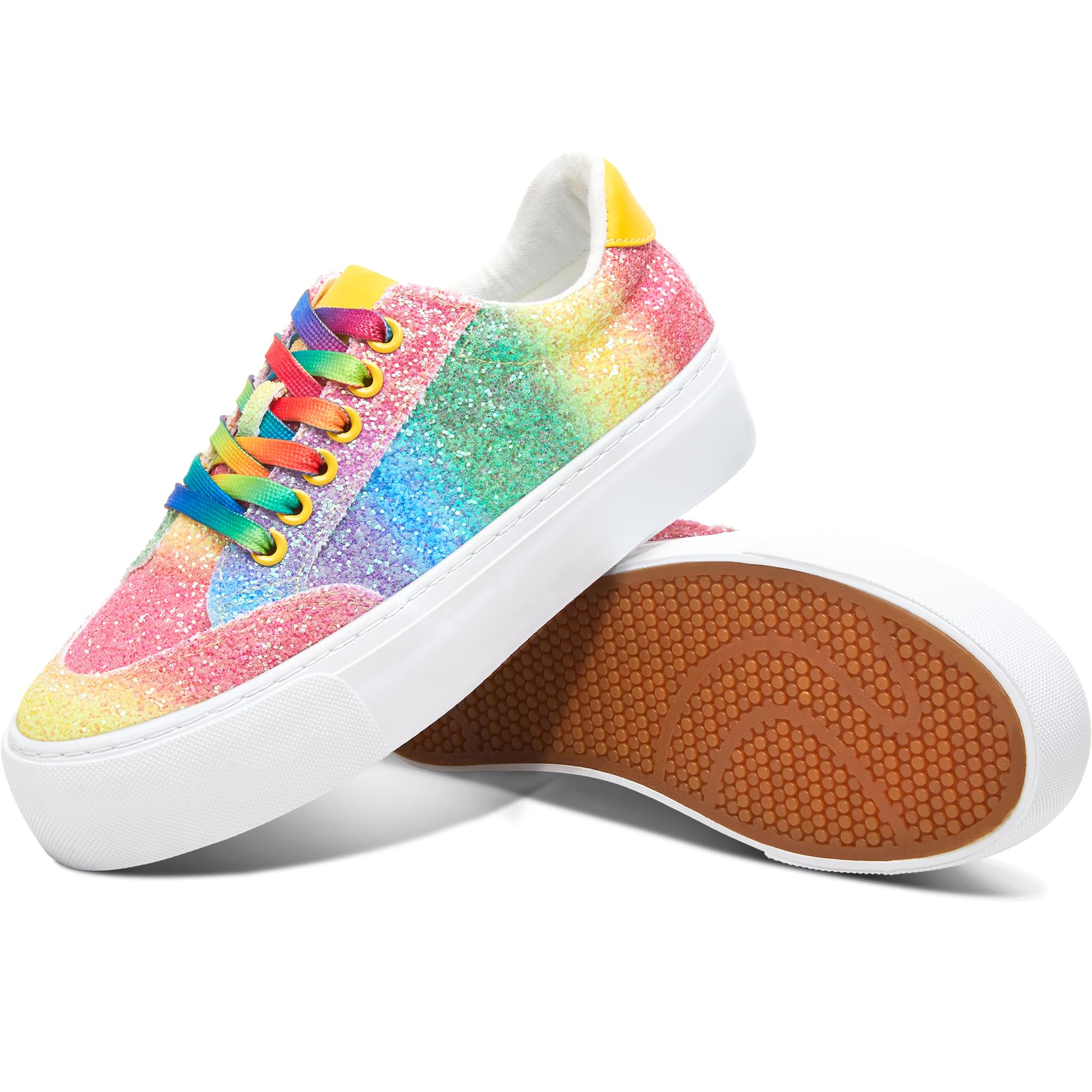 Jeekopeg Glitter Platform Sneakers Women Casual Sequin Sparkly Shoes Bling Thick Sole Walking Shoes Shiny Sequin Wedding Sneakers for Lady